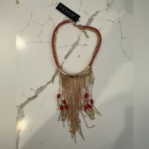 VENUS Red and Gold Fringe Necklace